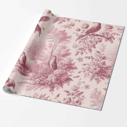 Vintages Toile Pink-Muster Geschenkpapier (Ungerollt)