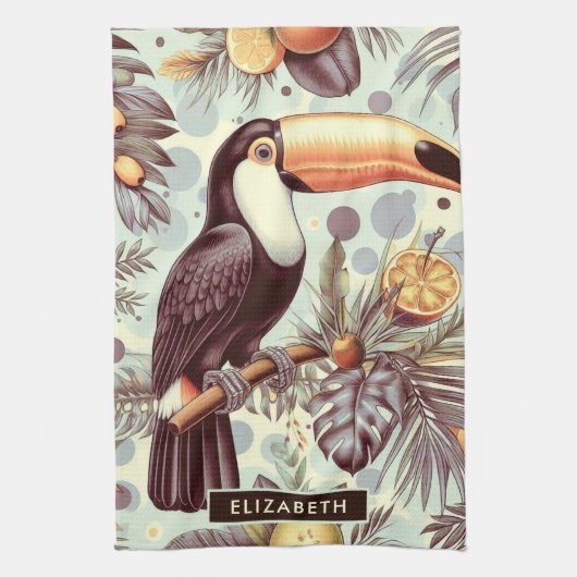 Vintages Toucan Tropical Pattern Geschirrtuch (Vertikal)