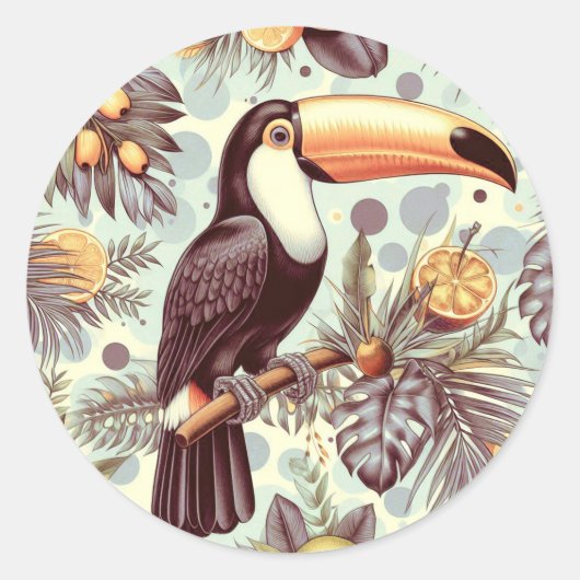 Vintages Toucan Tropical Pattern Runder Aufkleber (Vorderseite)