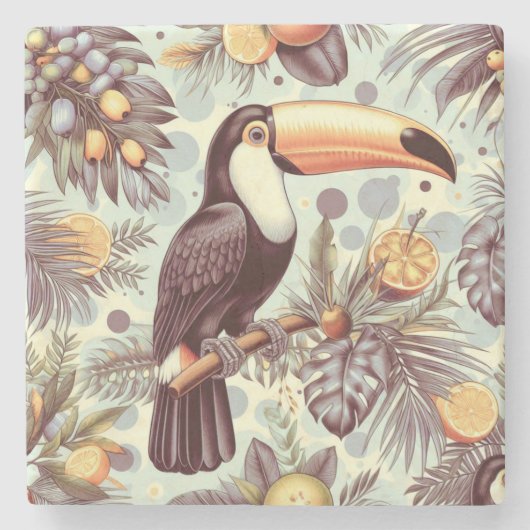 Vintages Toucan Tropical Pattern Steinuntersetzer (Vorderseite)