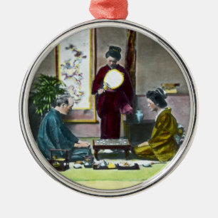 Vintages traditionelles Japaner Mahjong 麻雀 Silbernes Ornament