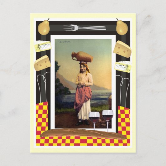 Vintages traditionelles sizilianisches Mädchen, We Postkarte (Vorderseite)