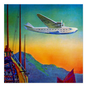 Vintages, transpazifisches Flugreisepapier Poster