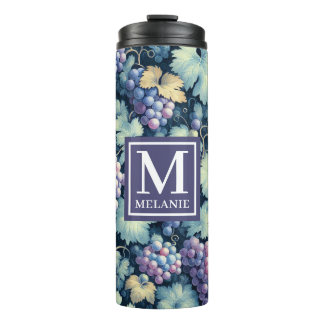 Vintages Traubenmuster Monogramm und Name Thermosbecher