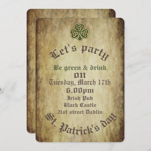 Vintages Trendgrundstück Irish Kleeblatt Einladung (Vorne/Hinten)