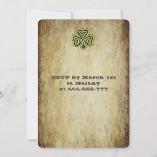 Vintages Trendgrundstück Irish Kleeblatt Einladung (Rückseite)