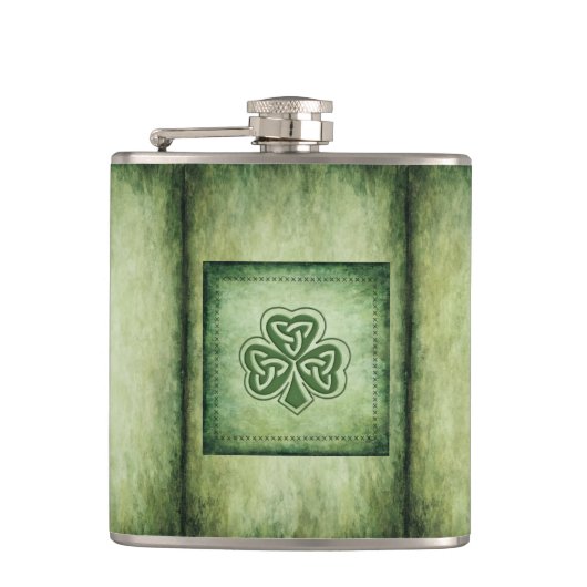 Vintages Trendgrundstück Irish Kleeblatt Flachmann (Vorderseite)
