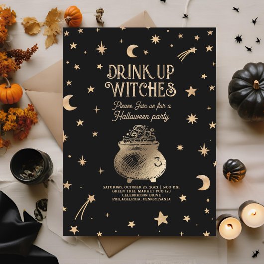 Vintages Trinkhexen Celestial Halloween-Party Einladung