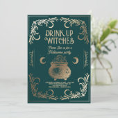 Vintages Trinkhexen-Halloween-Party Einladung (Stehend Vorderseite)
