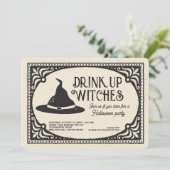 Vintages Trinkhexen-Halloween-Party Einladung (Stehend Vorderseite)