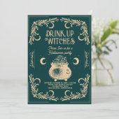 Vintages Trinkhexen-Halloween-Party Einladung (Stehend Vorderseite)