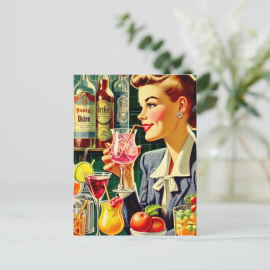 Vintages Trinkmädchen Postkarte (Stehend Vorderseite)