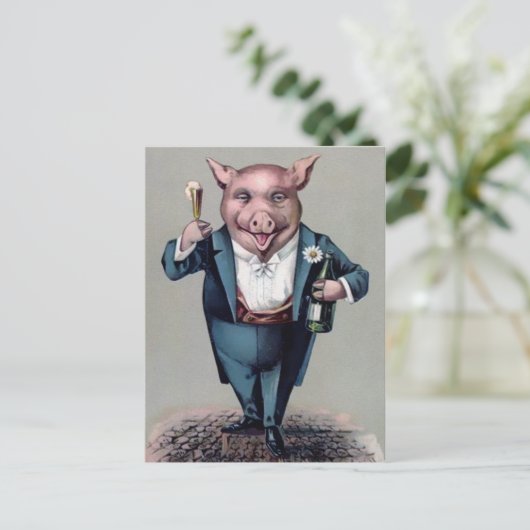 Vintages Trinkschwein Postkarte (Stehend Vorderseite)