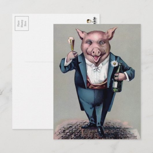 Vintages Trinkschwein Postkarte (Vorne/Hinten)