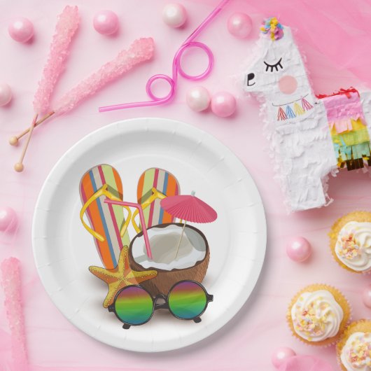 Vintages Tropical Beach Party Babydusche Pappteller (Party)