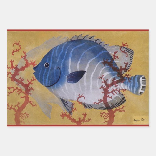 Vintages tropisches blaues Meer Geschenkpapier Set (Vorderseite)