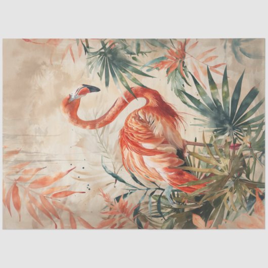 Vintages tropisches Flamingo Seidenpapier (Vorderseite)