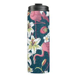 Vintages tropisches Flamingoes Lilies Pattern Thermosbecher