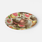 Vintages tropisches Hippopotamusmuster Pappteller (Schrägansicht)