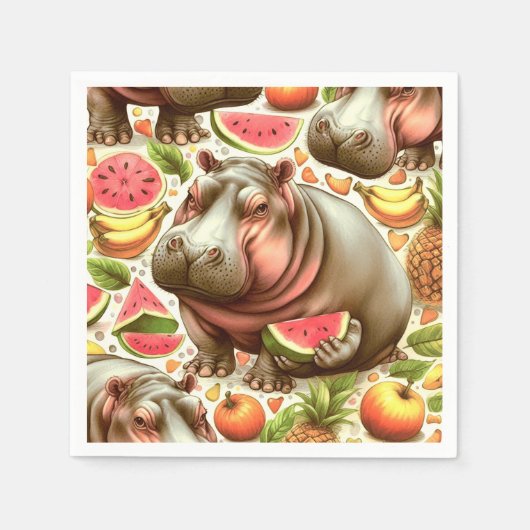 Vintages tropisches Hippopotamusmuster Serviette (Vorderseite)