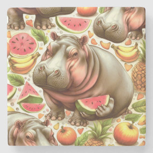 Vintages tropisches Hippopotamusmuster Steinuntersetzer