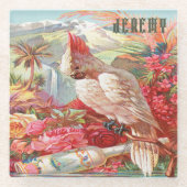 Vintages tropisches Kakadu Glasuntersetzer (Vorderseite)