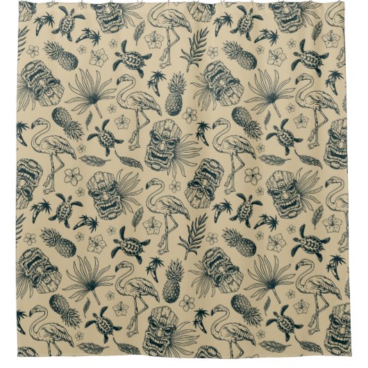 Vintages tropisches Muster Duschvorhang (Vorderseite)