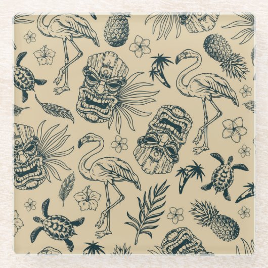 Vintages tropisches Muster Glasuntersetzer (Vorderseite)