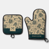 Vintages tropisches Muster Ofenhandschuh & Topflappen-Set (Vorderseite)