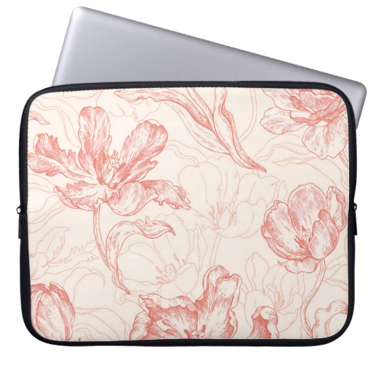 Vintages Tulip Floral Muster Laptopschutzhülle (Vorderseite)
