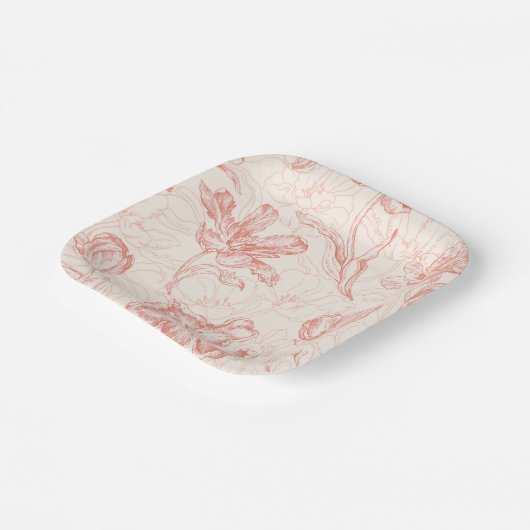 Vintages Tulip Floral Muster Pappteller (Gewinkelt)