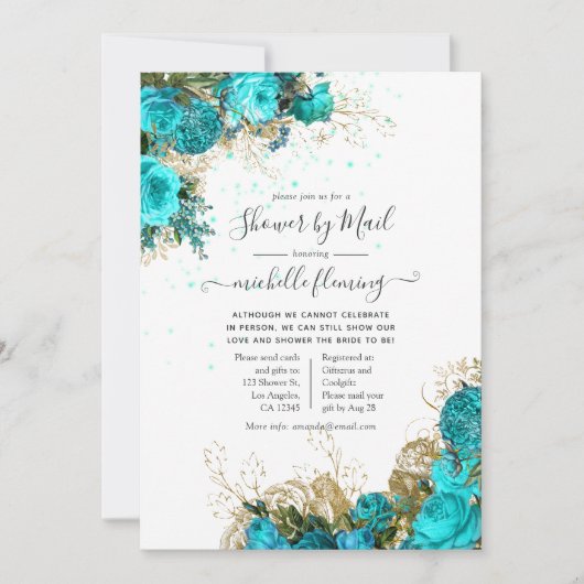 Vintages Türkis- und Gold-Brautparty Einladung (Vorderseite)