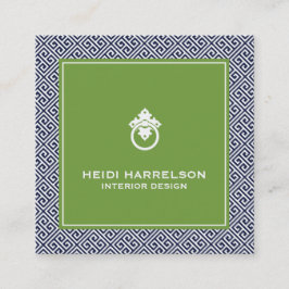Vintages Türknopf Logo blau/grün Quadratische Visitenkarte