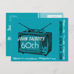 Vintages TV, 60. Geburtstag Save the Date Ankündigungspostkarte