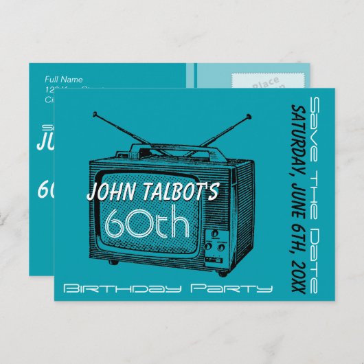 Vintages TV, 60. Geburtstag Save the Date Ankündigungspostkarte (Vorne/Hinten)