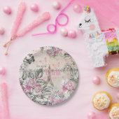 Vintages Typoschwarzrosa Blumenturm paris Eiffel Pappteller (Party)