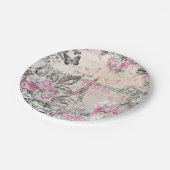 Vintages Typoschwarzrosa Blumenturm paris Eiffel Pappteller (Schrägansicht)