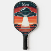 Vintages UFO bei Red Sunset Personalisiert Pickleball Schläger (Rückseite)