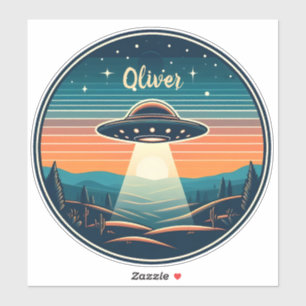 Vintages UFO bei Sonnenuntergang Personalisiert Aufkleber