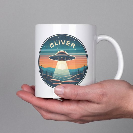 Vintages UFO bei Sonnenuntergang Personalisiert Kaffeetasse