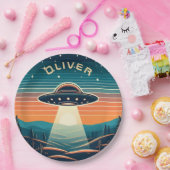 Vintages UFO bei Sonnenuntergang Personalisiert Pappteller (Party)