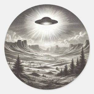 Vintages UFO über Wüsten fliegende saukere Außerir Runder Aufkleber