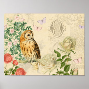 Vintages Uhposter mit wunderschönen Rose Poster
