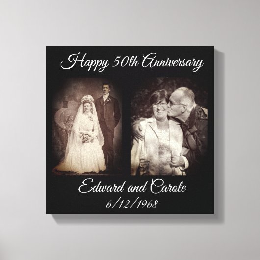 Vintages und modernes Hochzeitsfest Foto 50 Jahre  Leinwanddruck (Vorderseite)