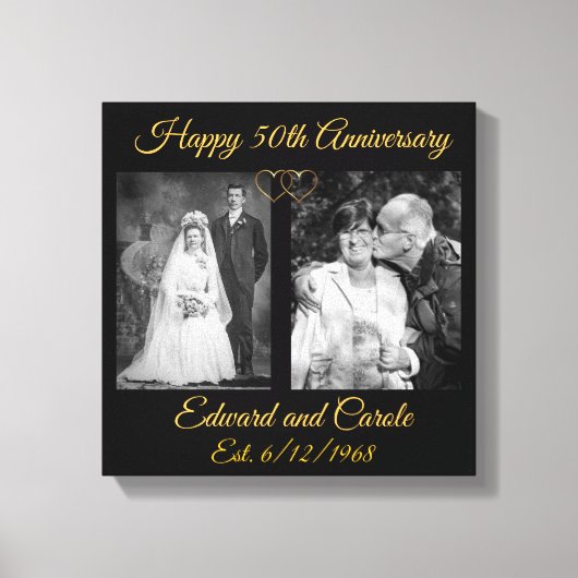 Vintages und modernes Hochzeitsfest Foto 50 Jahre Leinwanddruck (Vorderseite)