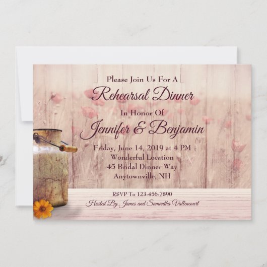 Vintages und rustikales Hochzeitsessen Probe Einladung (Vorderseite)