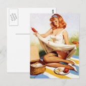 Vintages, unheilvolles Button-Up-Mädchen Postkarte (Vorne/Hinten)