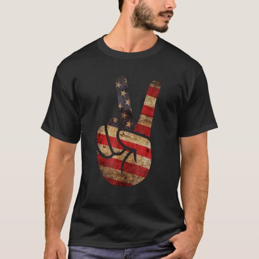 Vintages US-amerikanisches Flag Friedenszeichen Ha T-Shirt (Vorderseite)
