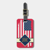 Vintages US-Flaggenmonogramm personalisiert Gepäckanhänger (Vorderseite vertikal)