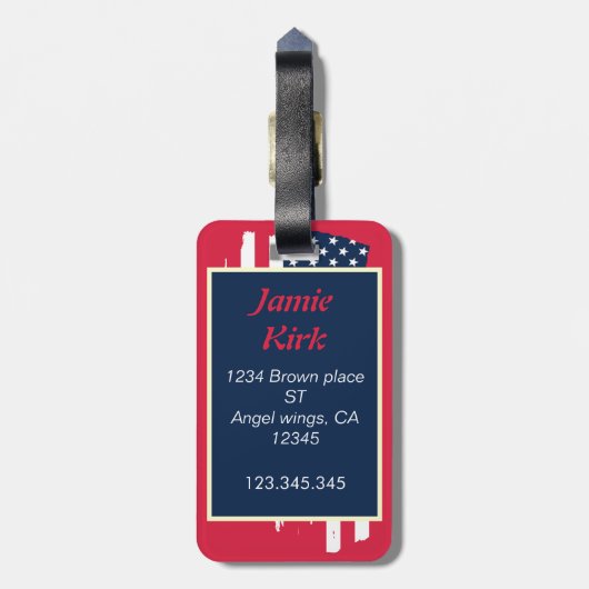 Vintages US-Flaggenmonogramm personalisiert Gepäckanhänger (Rückseite vertikal)